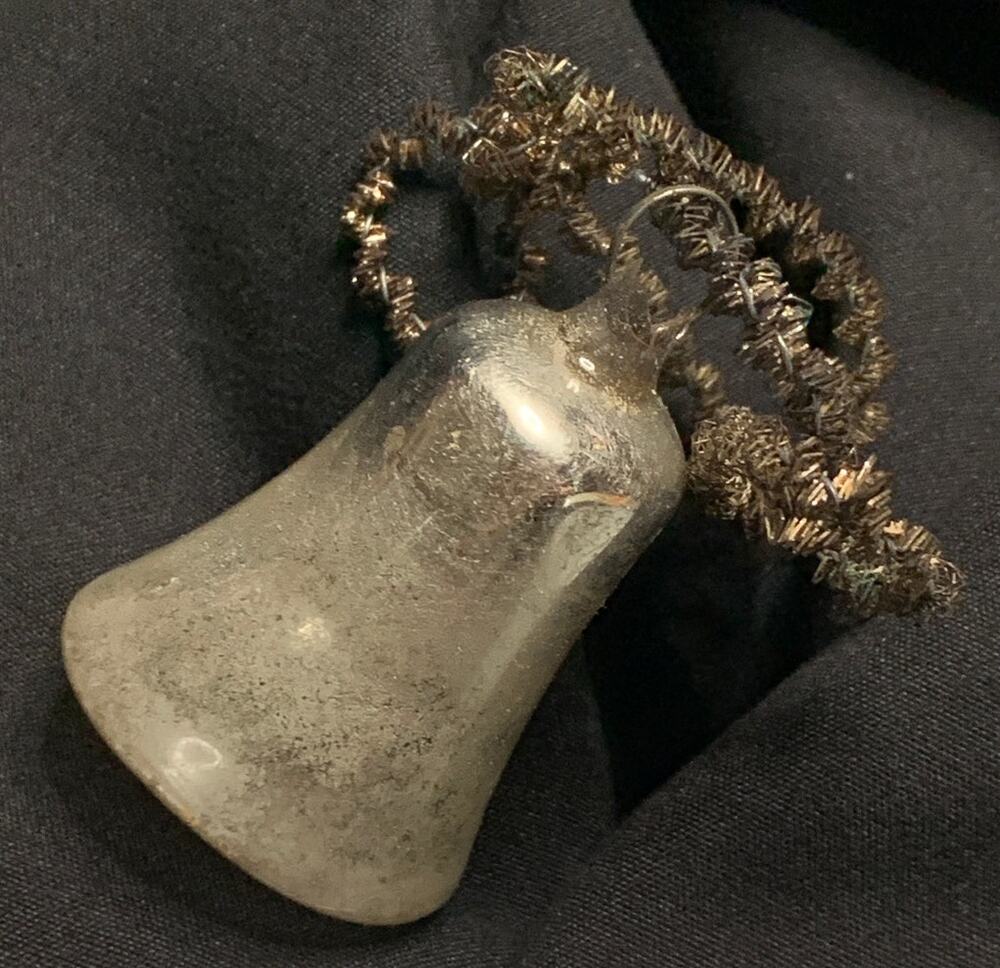 Antique Vintage Glass Bell Christmas Ornament Glass Clapper Tinsel Silver